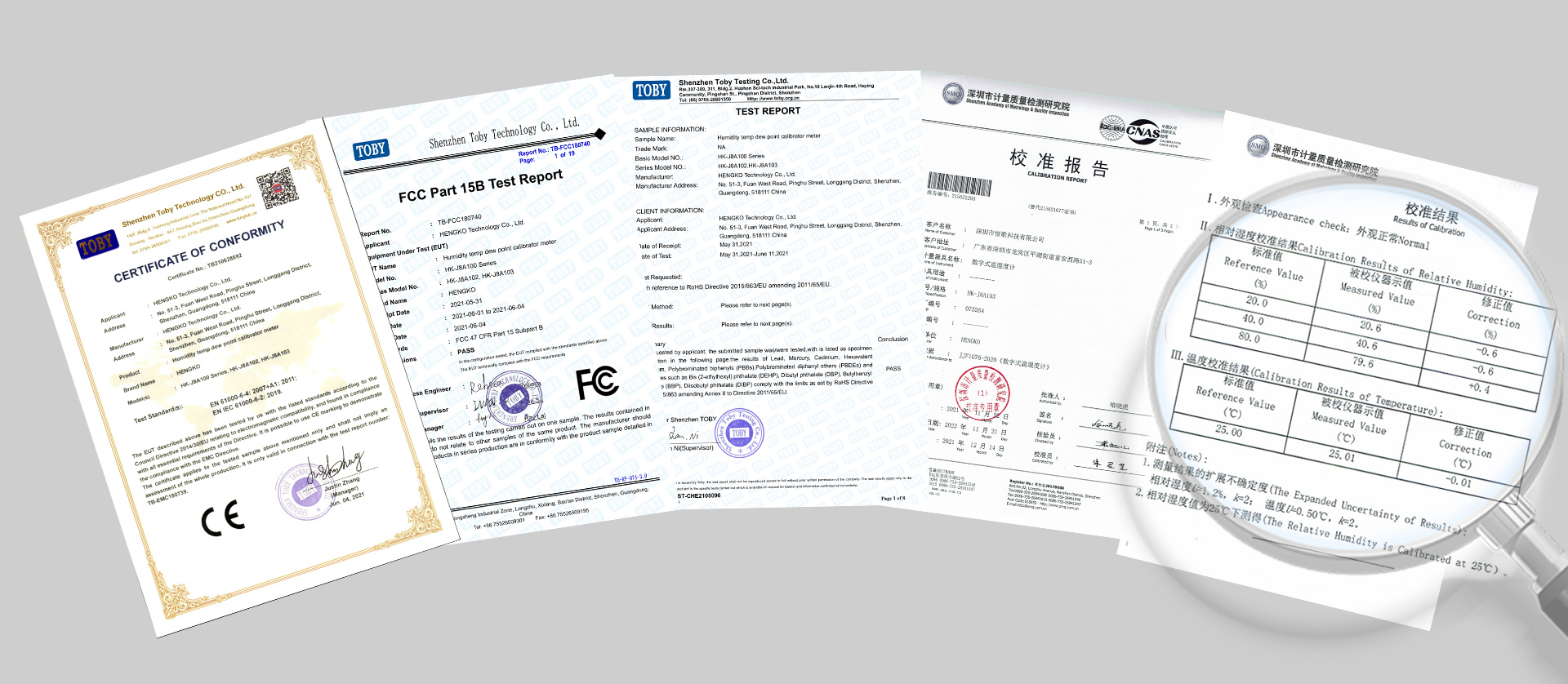 Certificado de calibración del medidor de humedad portátil HENGKO HK-J9A102