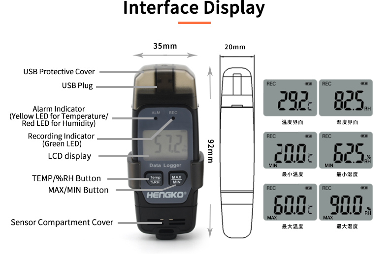 USB Temperatur a Fiichtegkeet datda Logger