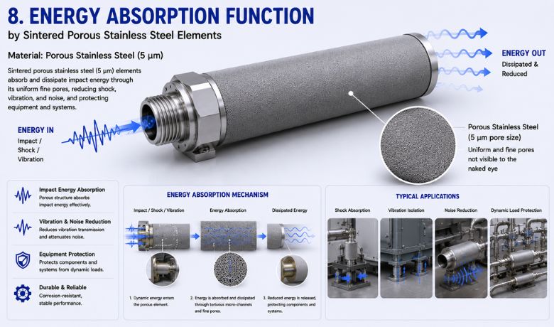 Energy Absorption Function by sintered porous stainless steel elements HENGKO