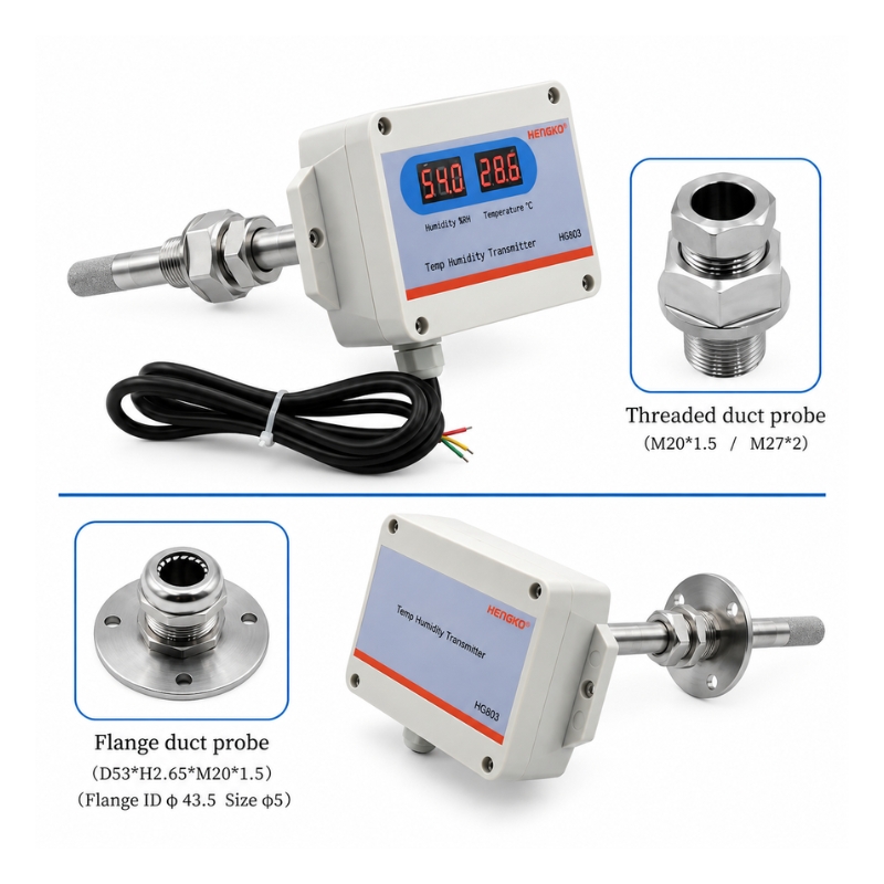 Flang Duct Probe Type HG803 Temperature and Humidity Transmitter by HENGKO