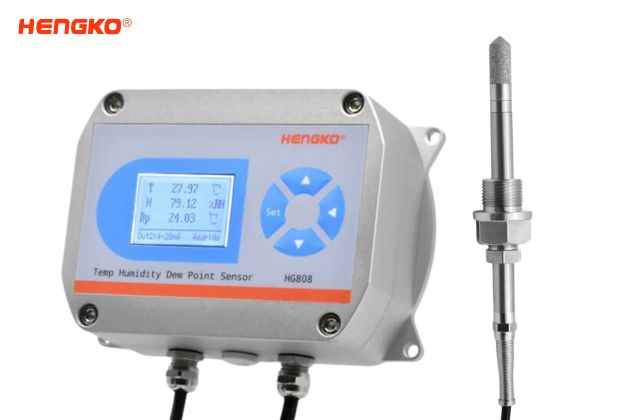 high temperature humidity transmitter with long screw metal probe display