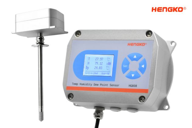 high temperature humidity transmitter with short duct flange metal probe display