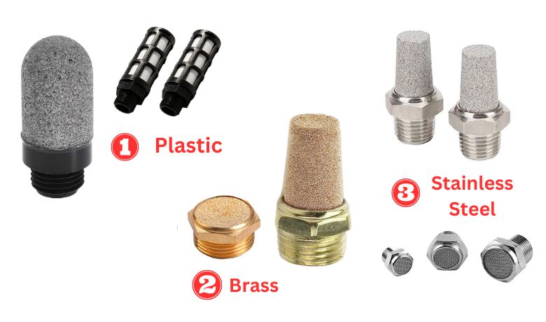 materiais e tipos de silenciadores pneumáticos